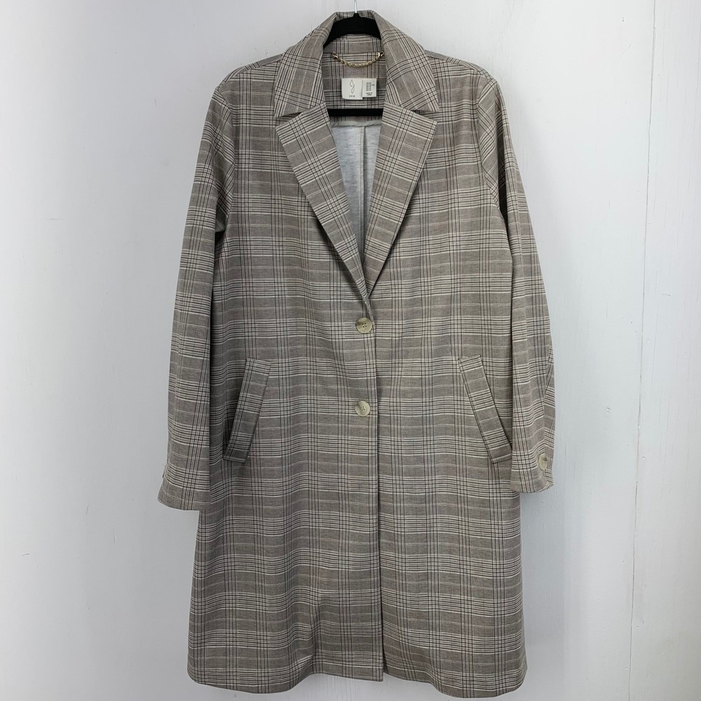 Joie Womens XL Longline Plaid Coat Glen Check Jacket Academia Luxe Classic